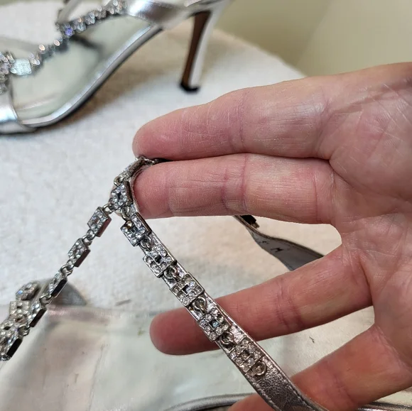 Stuart Weitzman Elegant Silver Rinestone Strappy Women's Heels - Picture 9 of 14